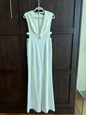 JAYGODFREY White V-Neck Cutout Jumpsuit